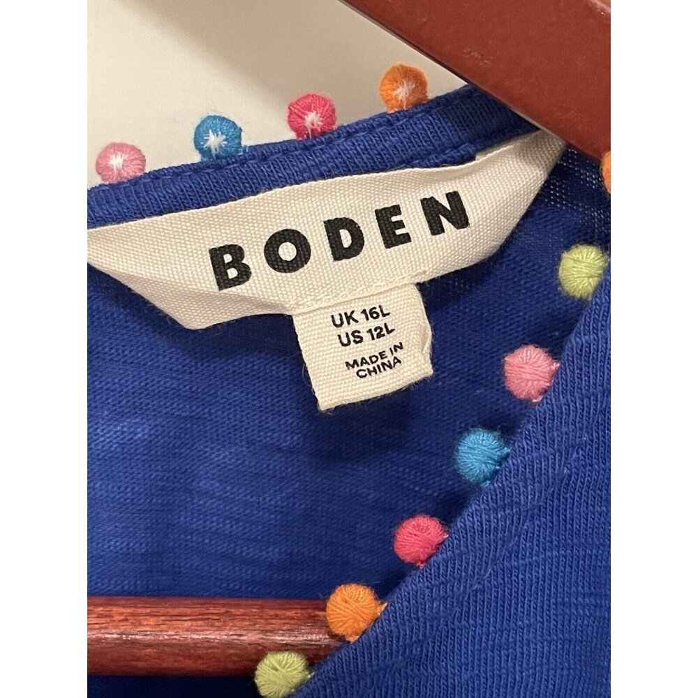 NWOT  Boden Ali Pom Sleeve Dress Knee Length Women’s Sz US 12L Blue Short Sleeve - Picture 3 of 15